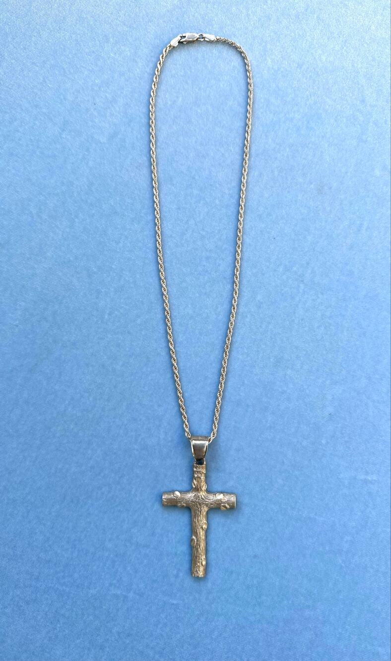 925 Sterling Silver Tree Branch Cross Pendant Necklace 18" Rope Chain